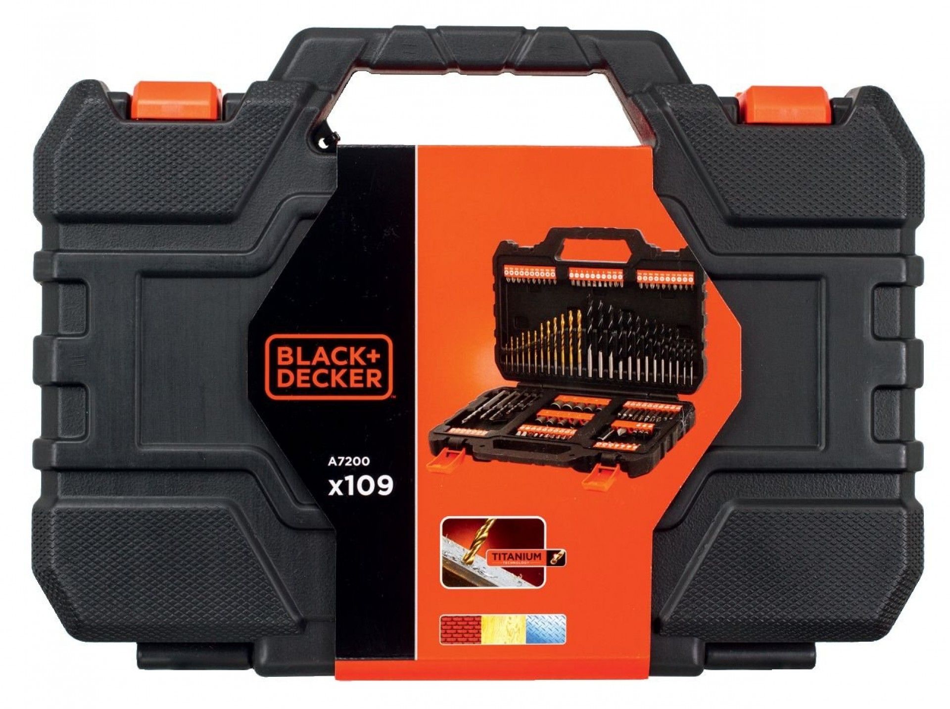 Jogo de 109 peças para furar e aparafusar. Brocas "Titanium" refª A7200 BLACK DECKER