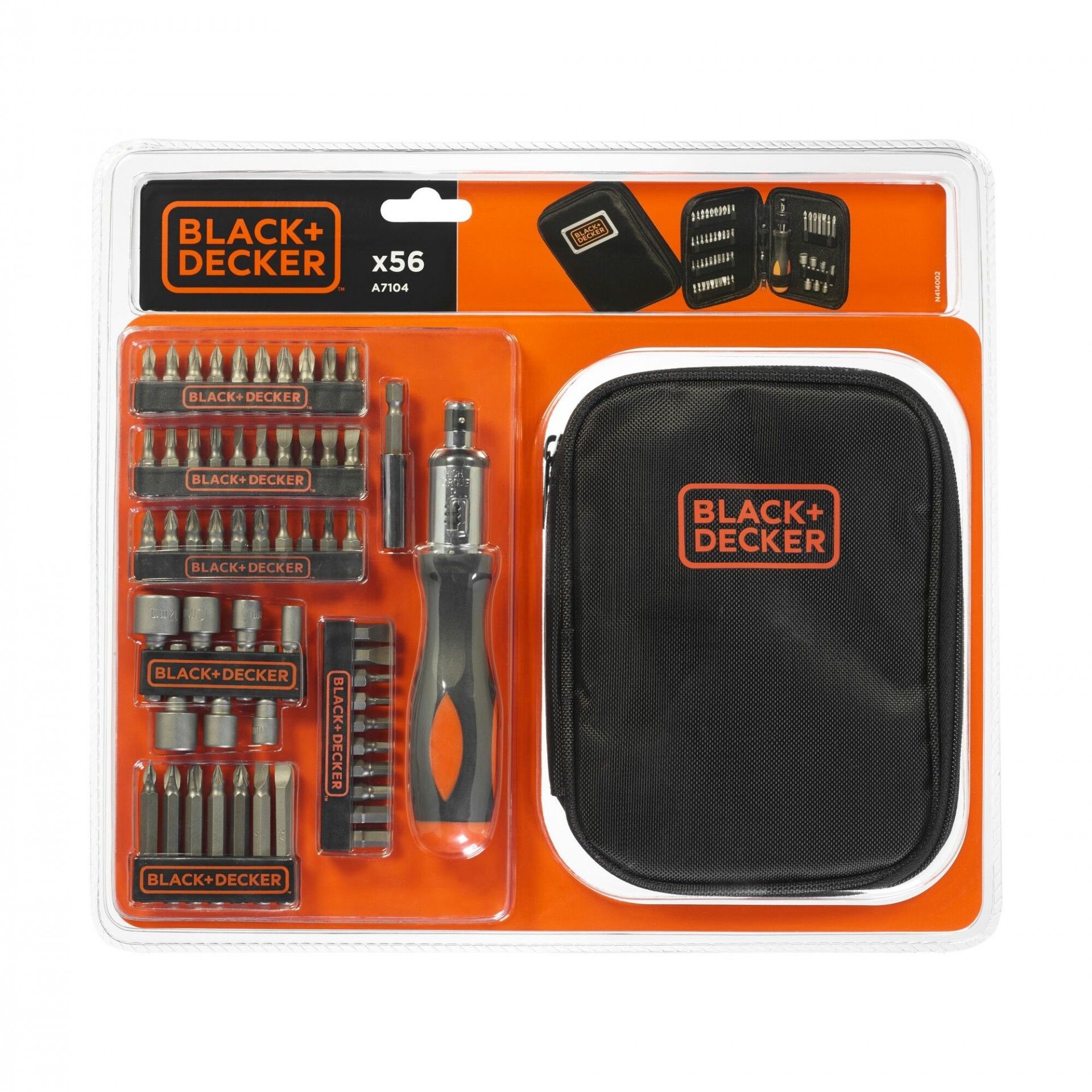 Jogo de 56 peças para aparafusar. Inclui chave de roquete refª A7104 BLACK DECKER