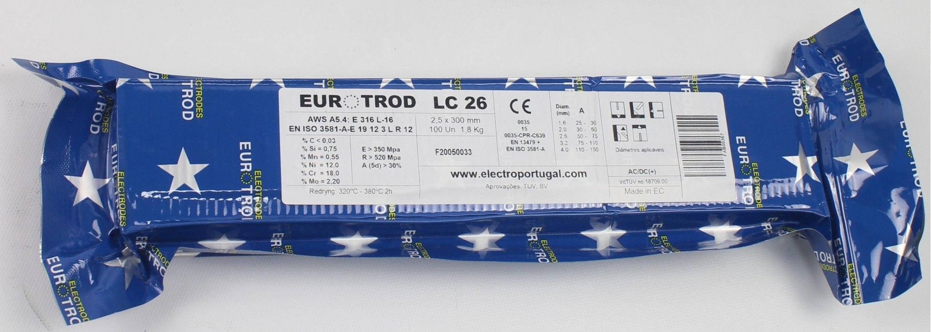 Eléctrodo Inox LC26, 2.5x300mm, 100Un refª 99099 MADER