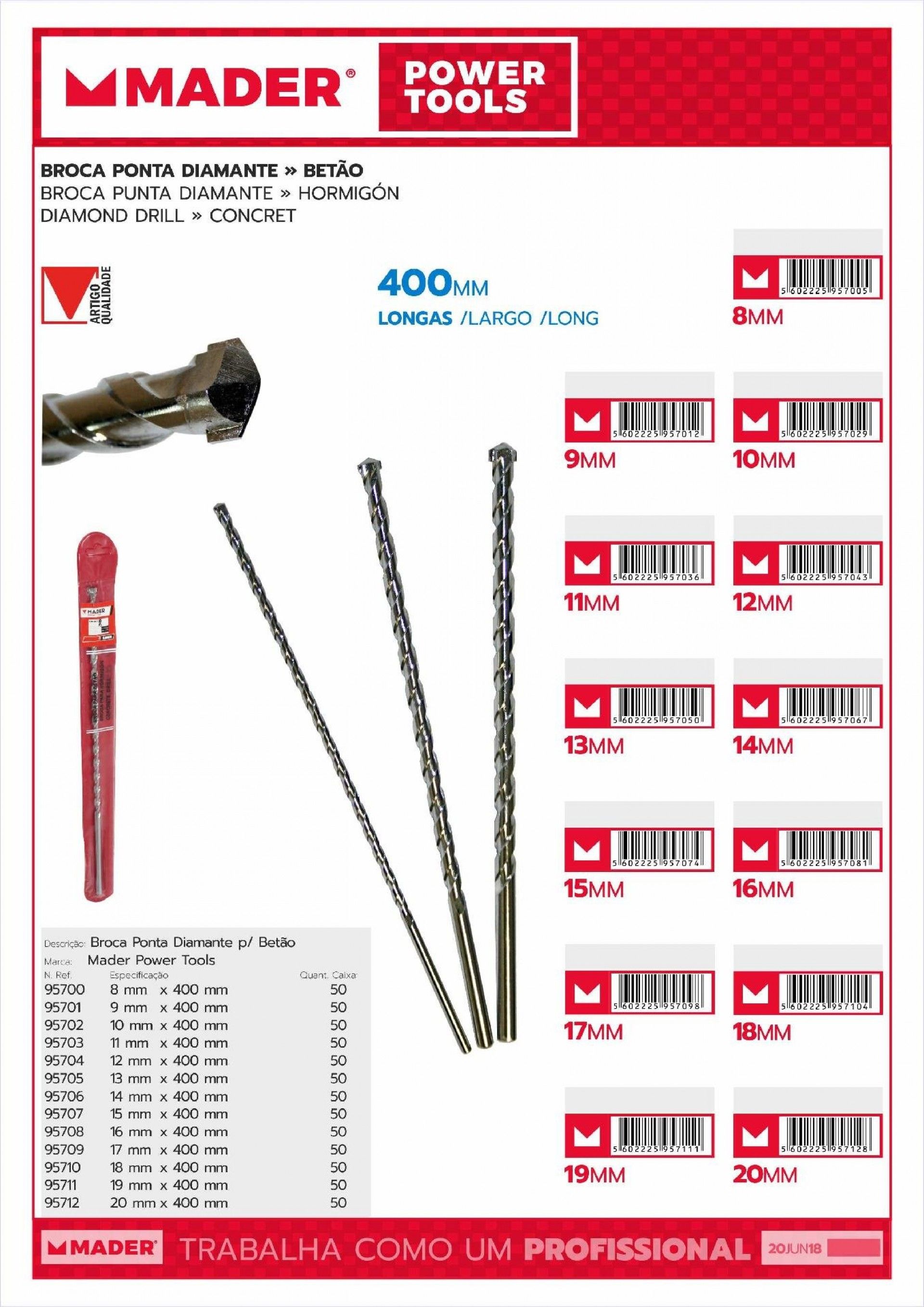Broca Ponta Diamante para Betão, 8x400mm refª 95700 MADER