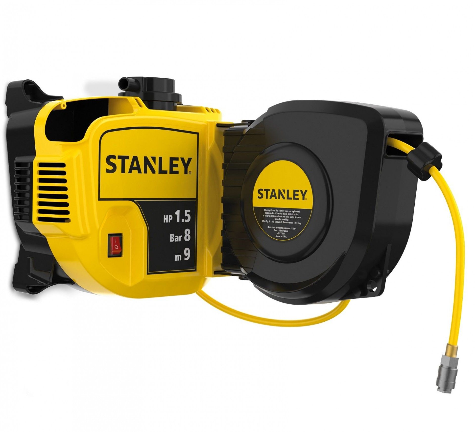 Compressor de parede 1.5Hp 8Bar c/mangueira retrátil 9m refª 8215400STN725 STANLEY