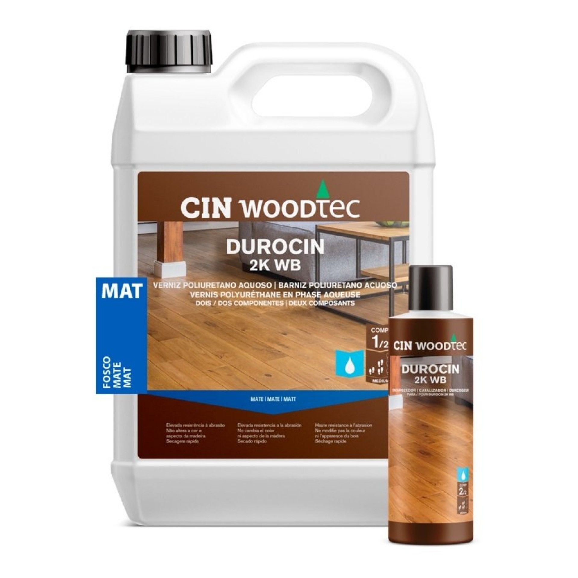 Verniz poliuretano aquoso mate bi-componente 5L + Cura 0.5L DUROCIN 2K WB refª 77-091+77-099 Cin