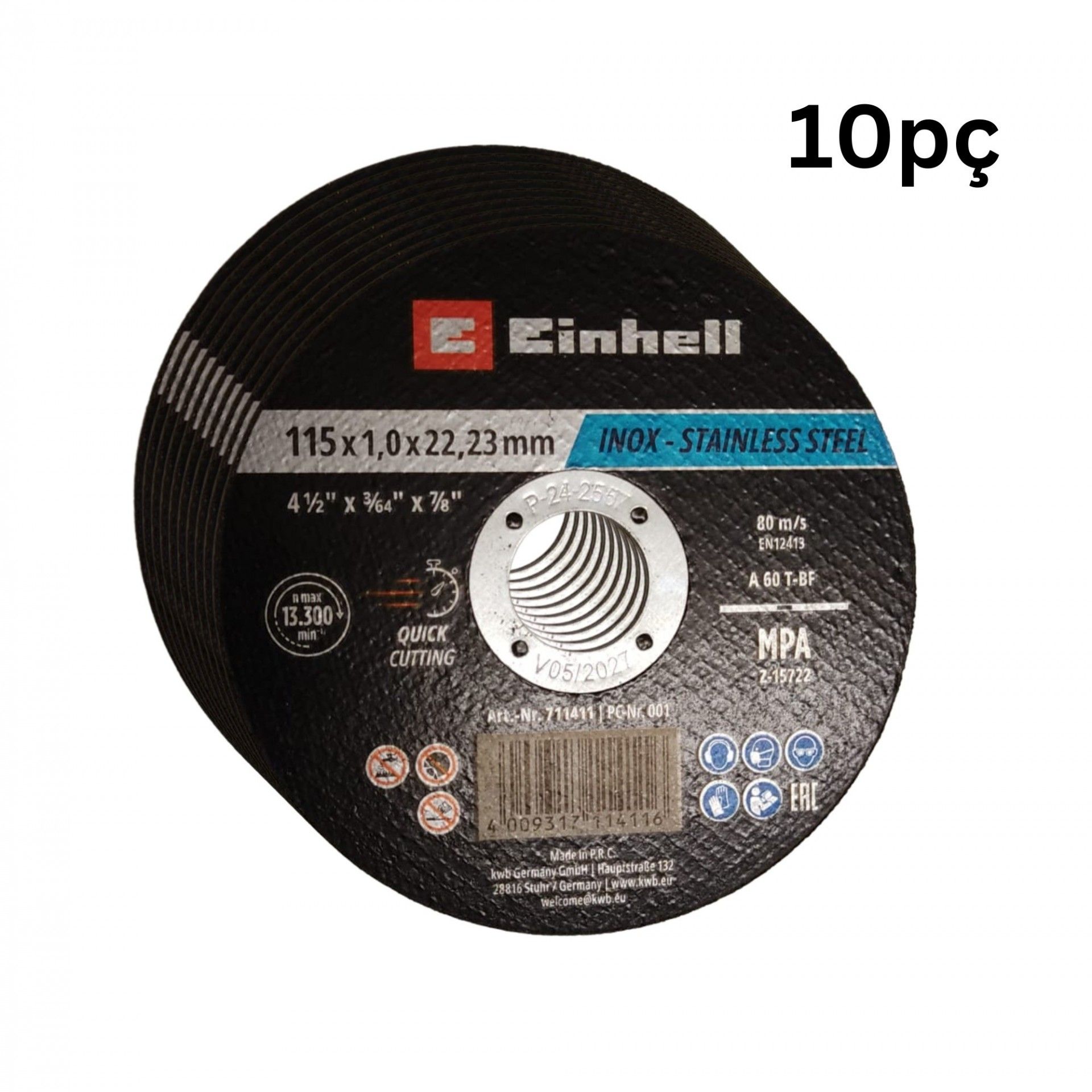Disco corte inox 115x1mm (embalagem 10pç) refª 711525 KWB