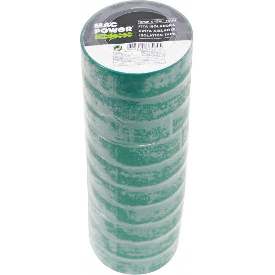 Fita Isoladora, Verde, 19mm x 10m, 10un  ref 66524 MAC POWER