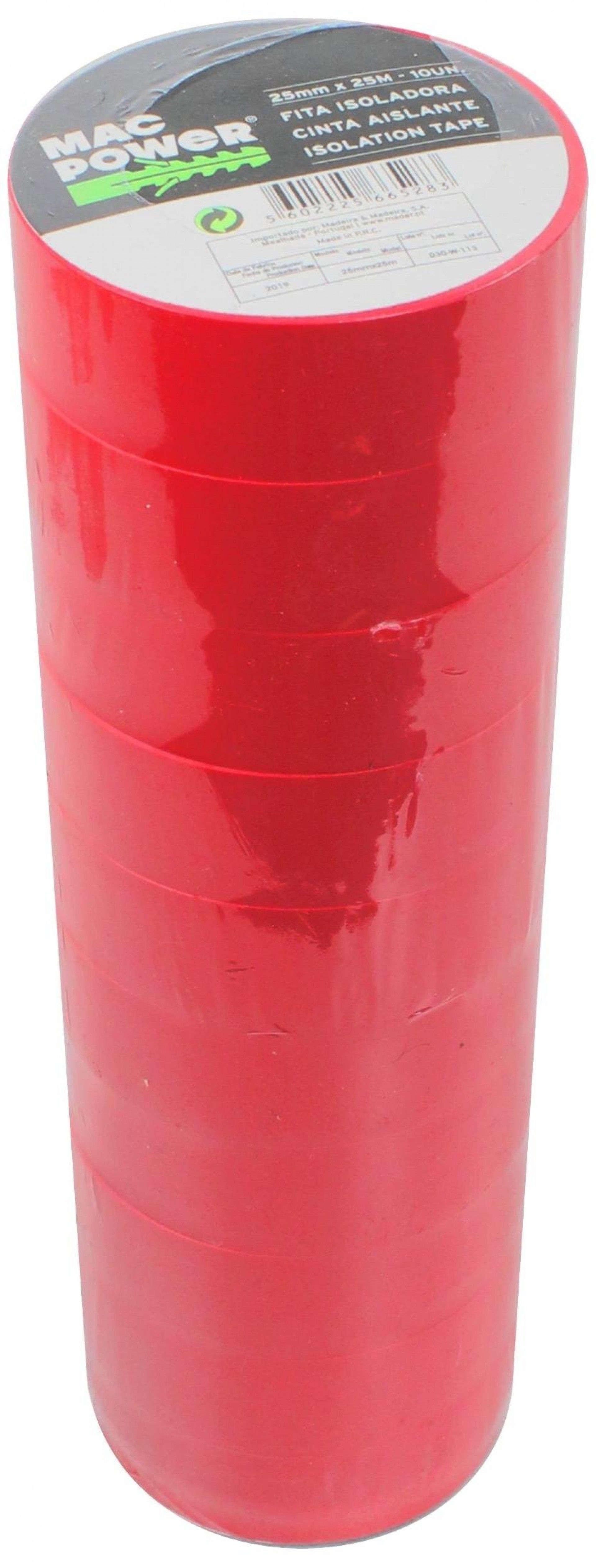 Fita Isoladora Vermelha 25mmx25m 10un refª 66528 MAC POWER