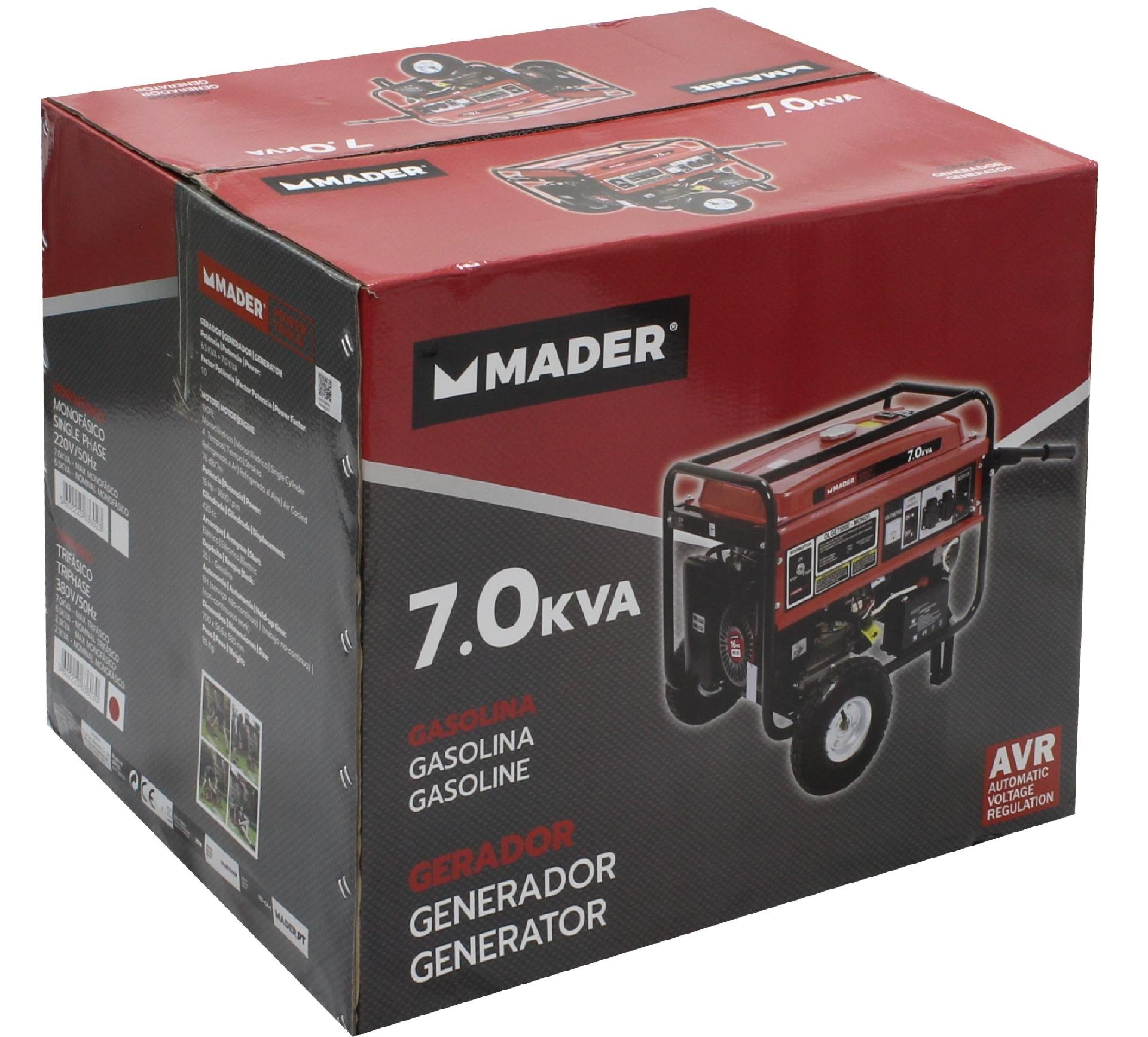 Gerador Monofásico, AVR, 7.0Kva, 15L refª 63602 MADER