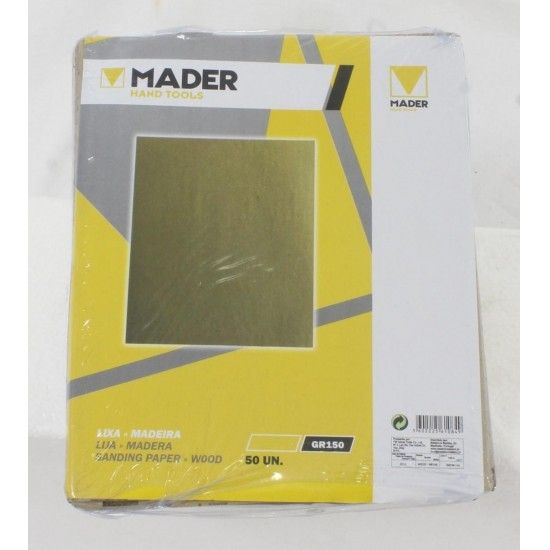 Lixa para Madeira, 230x280mm, GR150, 50Un refª 61084 MADER Lixa para Madeira, 230x280mm, GR150, 50Un refª 61084 MADER