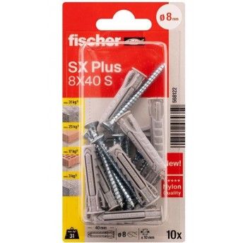 Bucha 8mm SX Plus + parafuso 40mm (10uni) ref 568122 Fischer