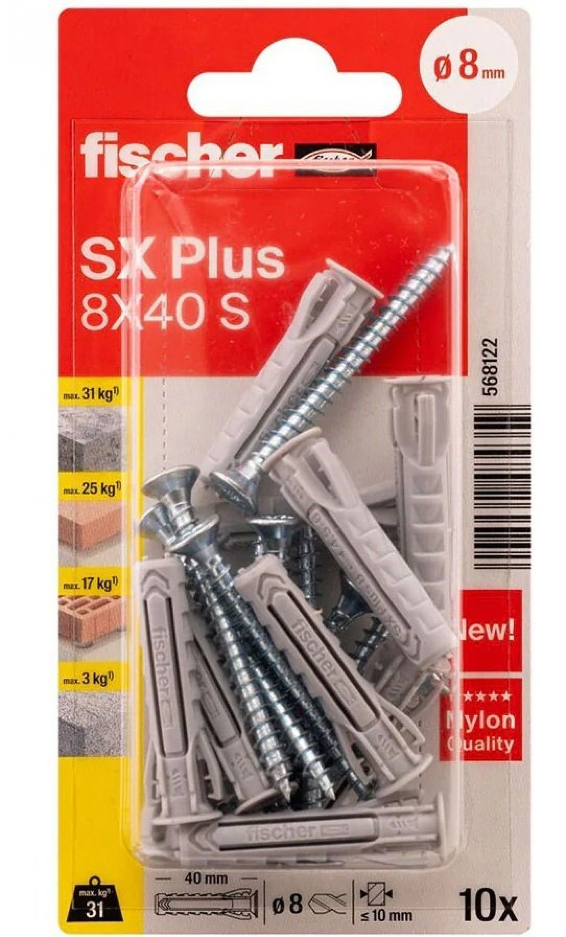 Bucha 8mm SX Plus + parafuso 40mm (10uni) refª 568122 Fischer