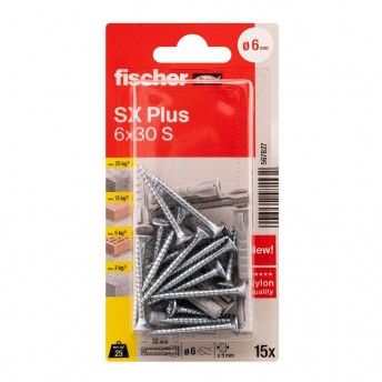 Bucha 6x30mm SX Plus + parafuso  (15uni) ref 567827 Fischer
