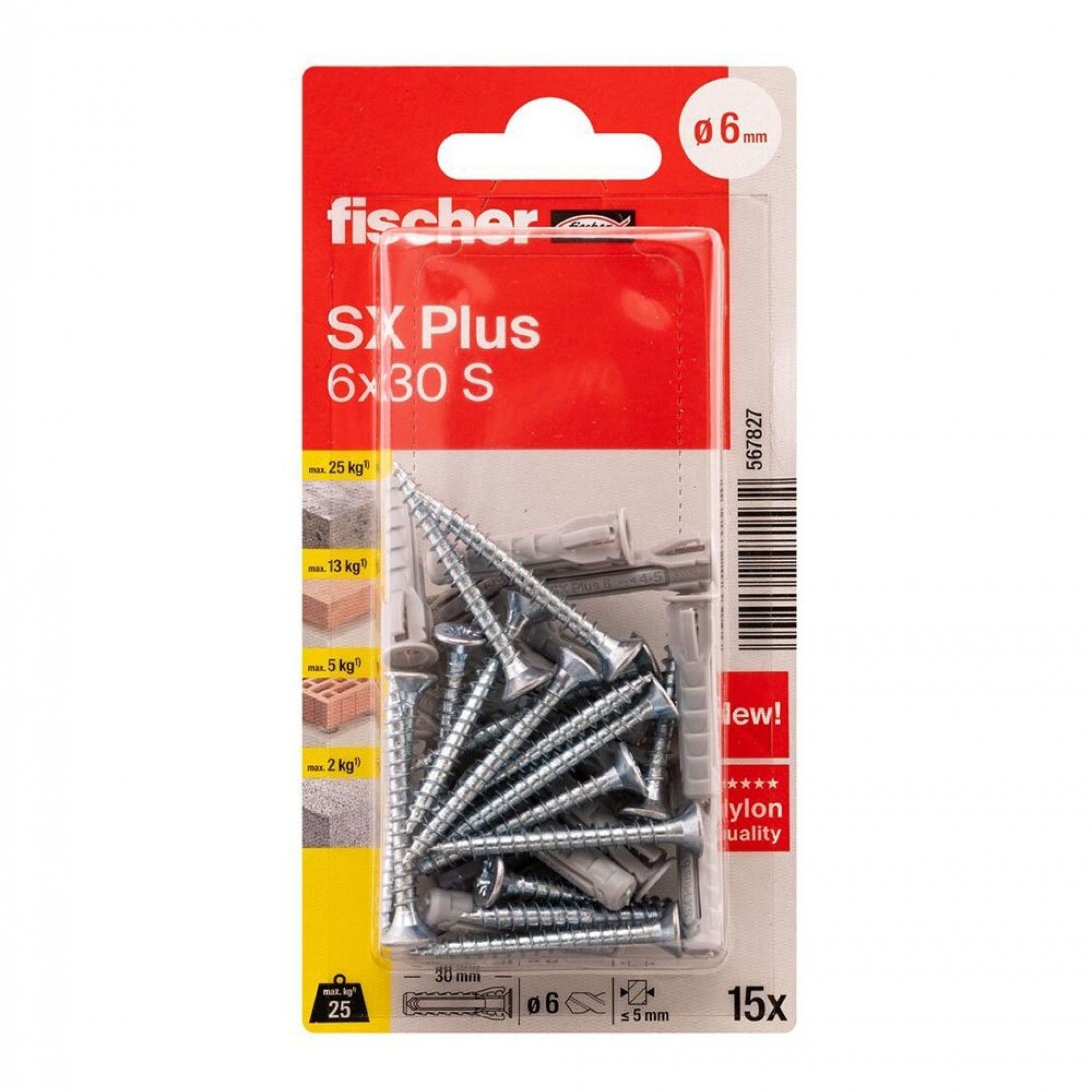 Bucha 6x30mm SX Plus + parafuso (15uni) refª 567827 Fischer