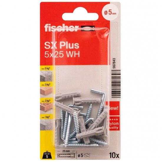 Bucha 5x25mm SX Plus WH K NV + escpula (10uni) ref 567843 Fischer