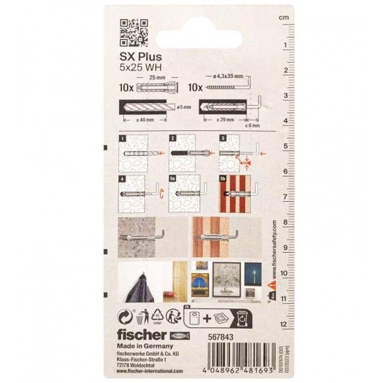Bucha 5x25mm SX Plus WH K NV + esc�pula (10uni) ref� 567843 Fischer