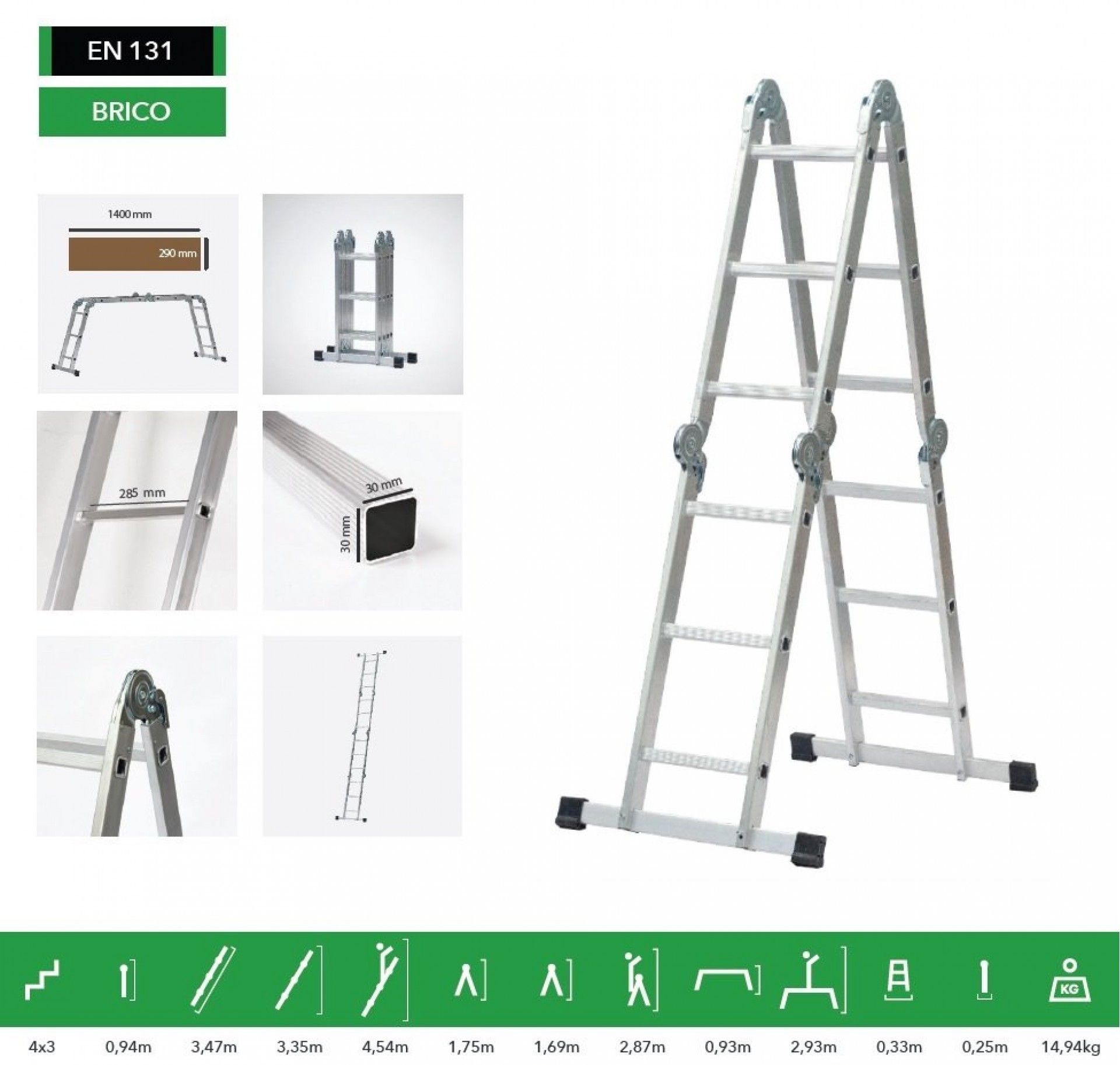 Escada Multiusos c/plataforma 4x3 aluminio