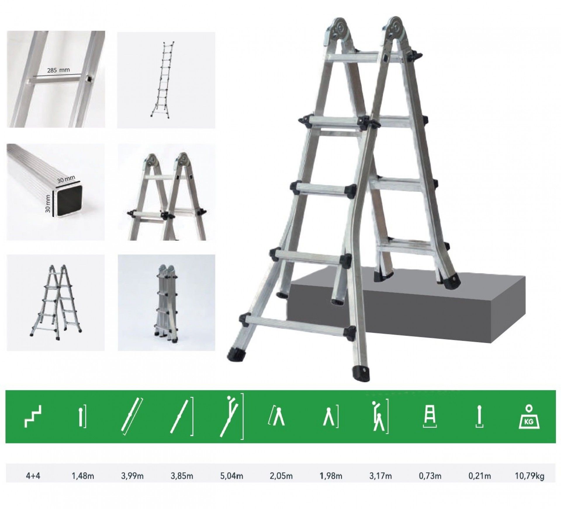 Escada articulada telescópica 4+4 aluminio Teicocil