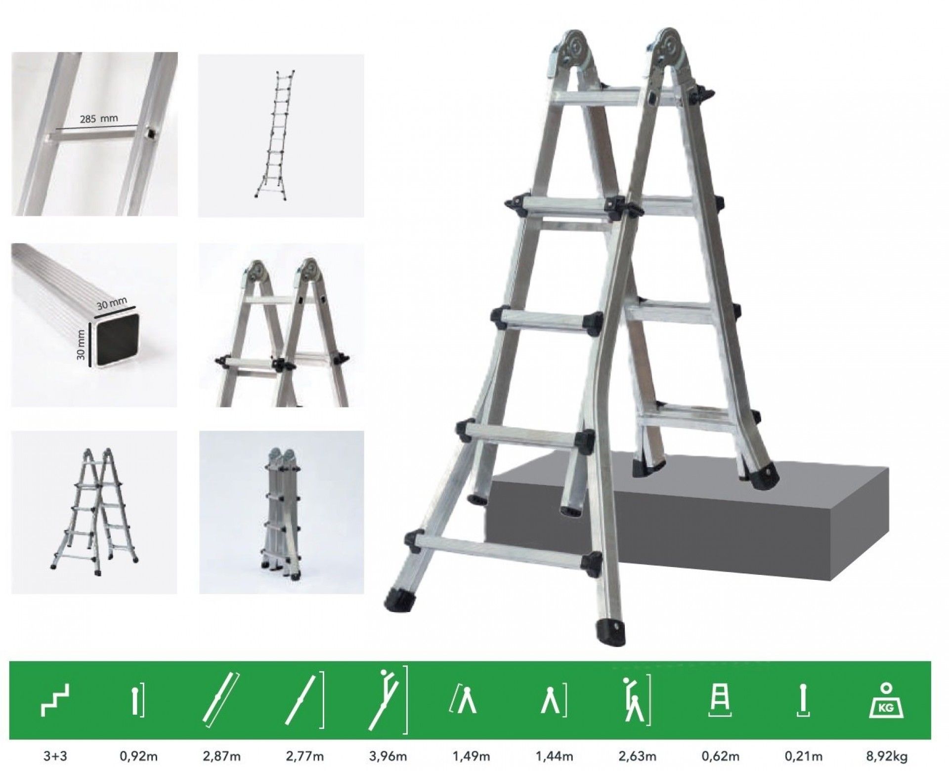 Escada articulada telescópica 3+3 aluminio Teicocil