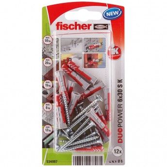 BUCHA C/PARAFUSO DUOPOWER 6x30 S K 12UNID FISCHER REF 534997