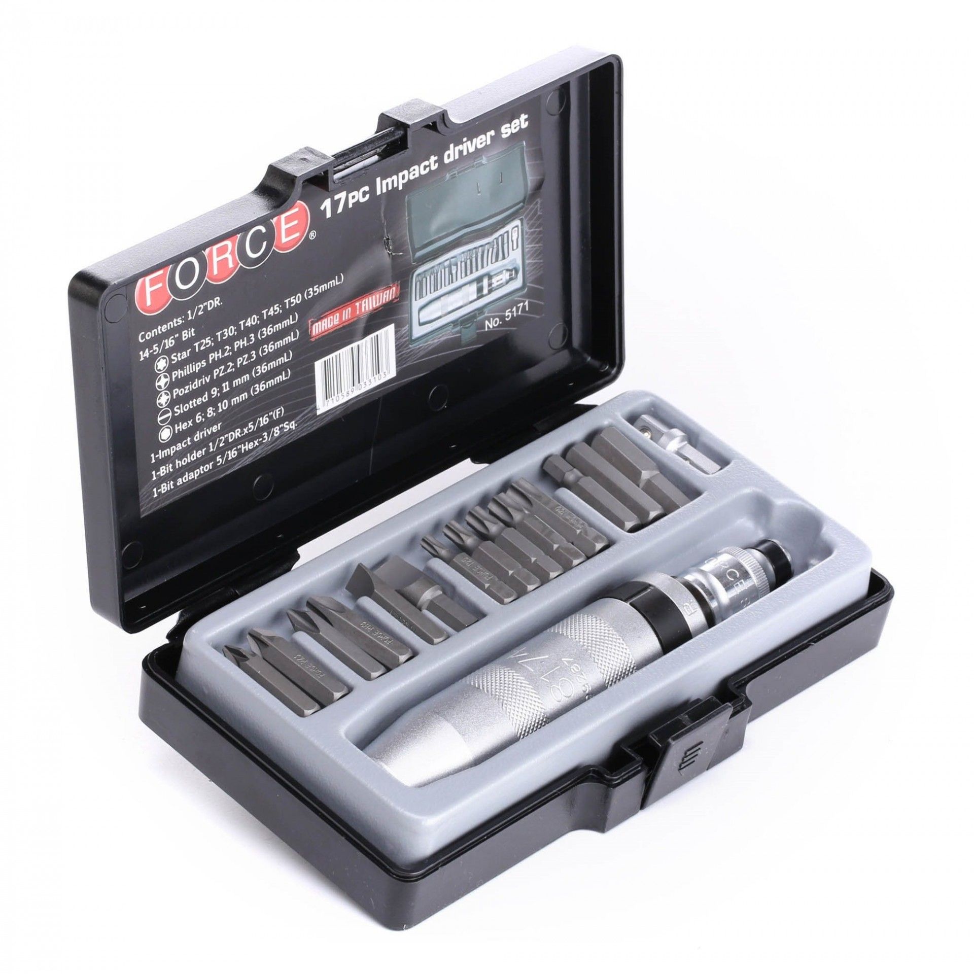 Jogo chaves pancada ½ c/bits 17pç refª 5171 Force