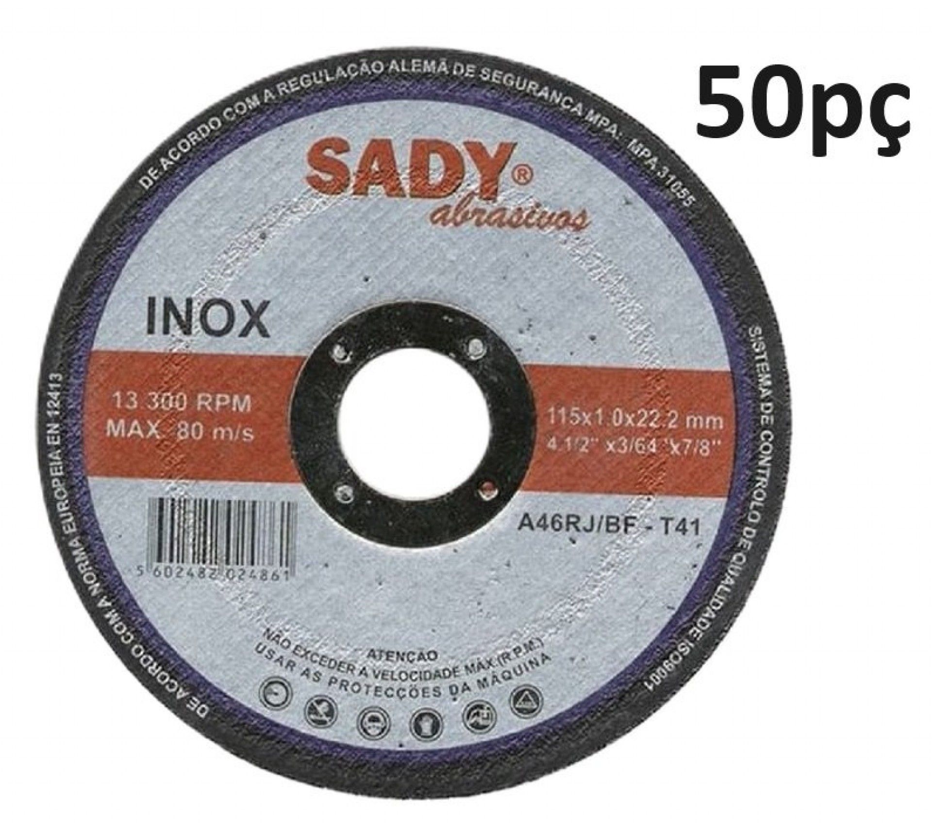 Disco corte inox 115x1.0mm (50pç) Sady