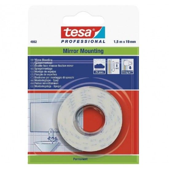 Fita dupla face Tesafix 1.5mx19mm especial espelhos ref 4952 Tesa