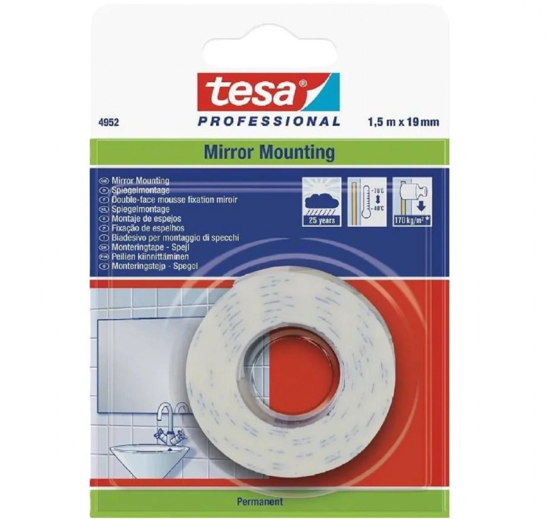 Fita dupla face Tesafix 1.5mx19mm especial espelhos refª 4952 Tesa
