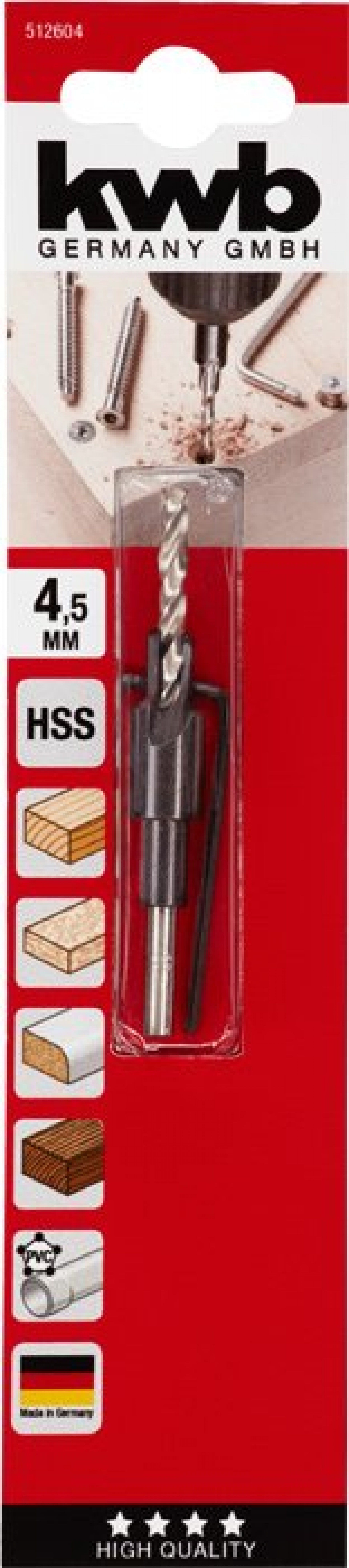 BROCA MADEIRA 4.5mm C/ESCARIADOR REF 49512604 KWB