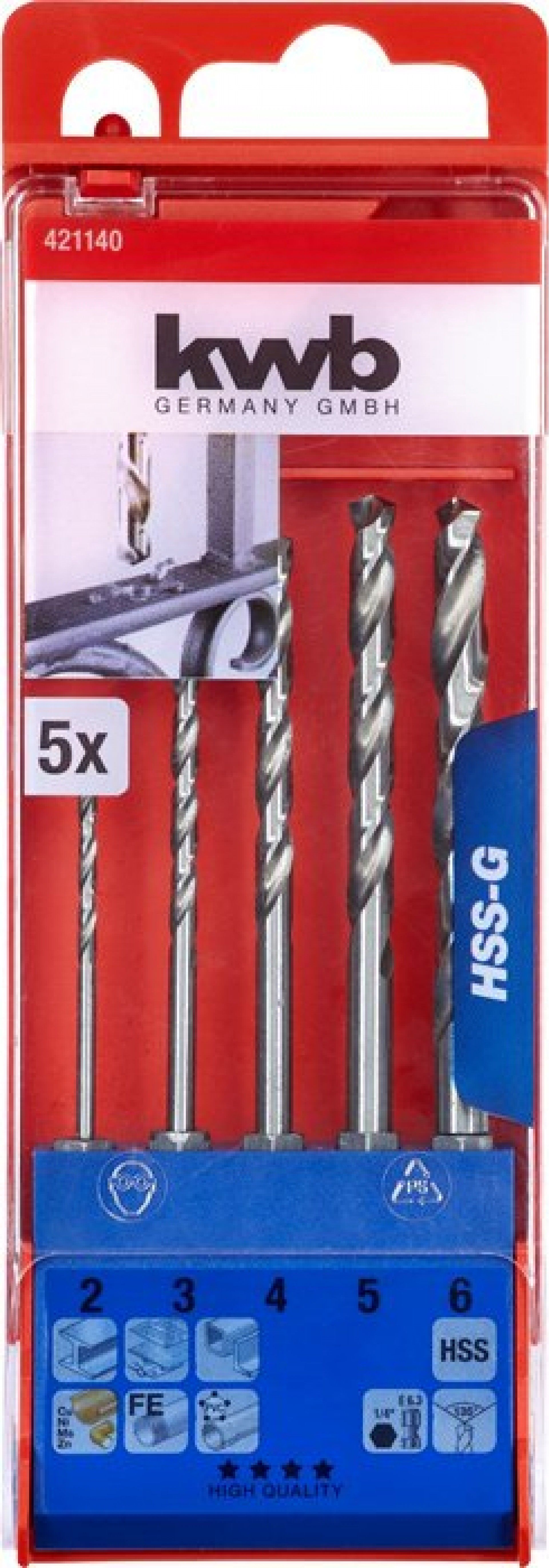 KIT BROCAS HSS-G ENCAIXE SEXTAVADO 5PÇ REF 49421140 KWB