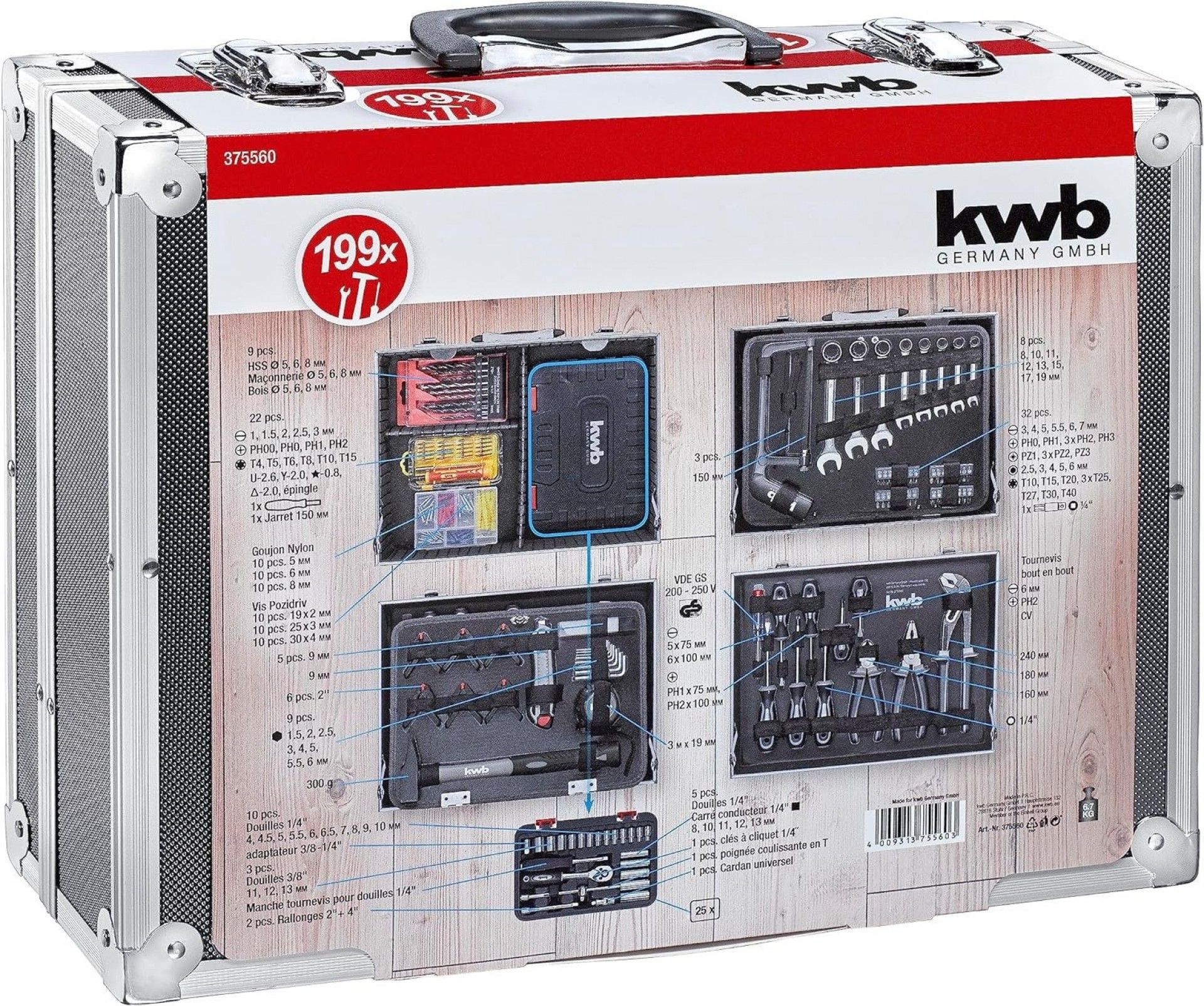 Mala de ferramentas 199pç E-Case profesional refª. 375560 Kwb