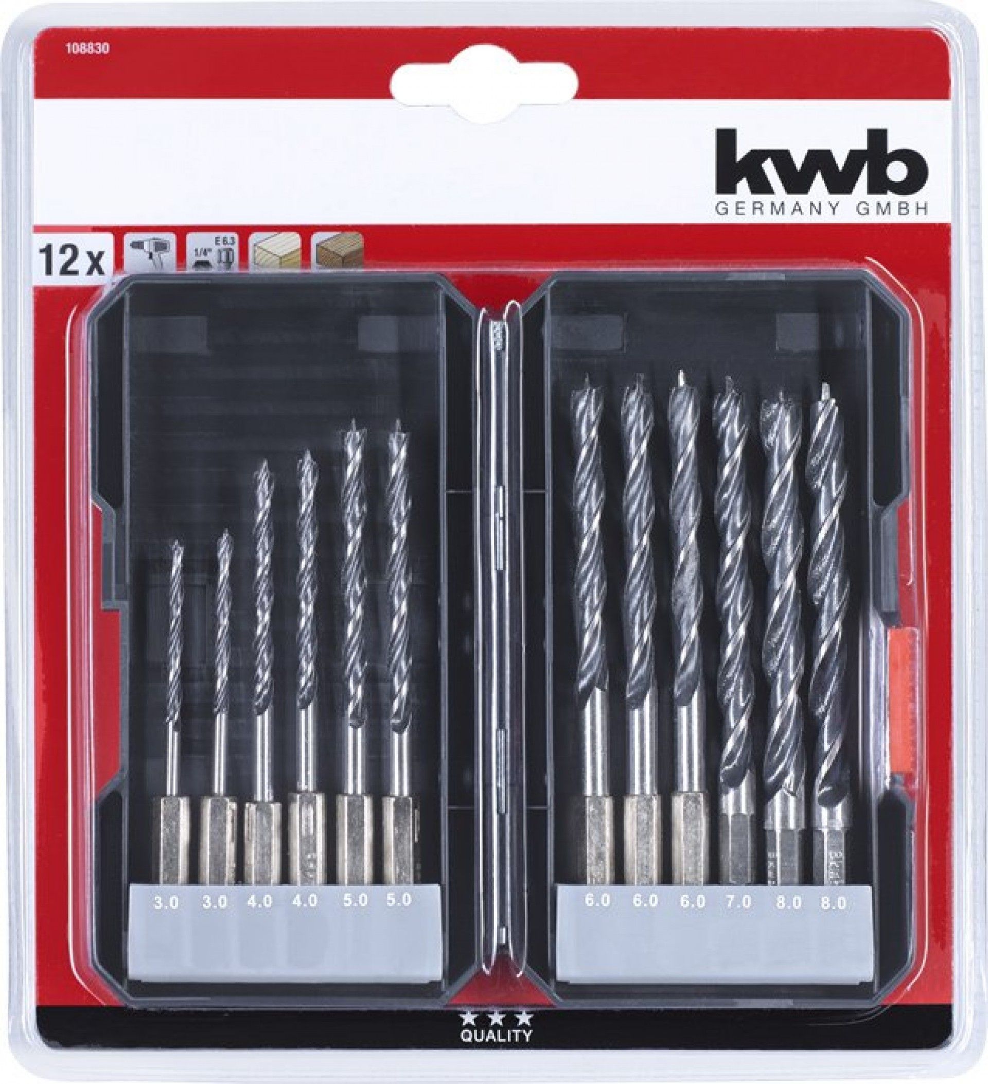 KIT BROCAS MADEIRA ¼HEX 12PÇ REF 49108830 KWB