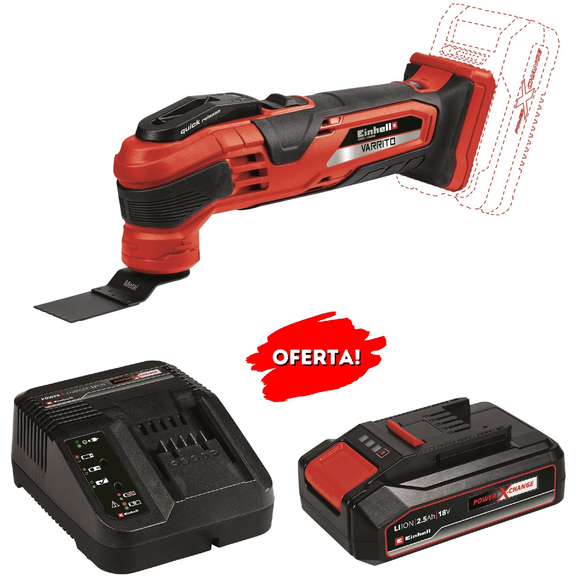 Ferramenta multifunções VARRITO refª 4465160 + Starter kit 2.5Ah EINHELL