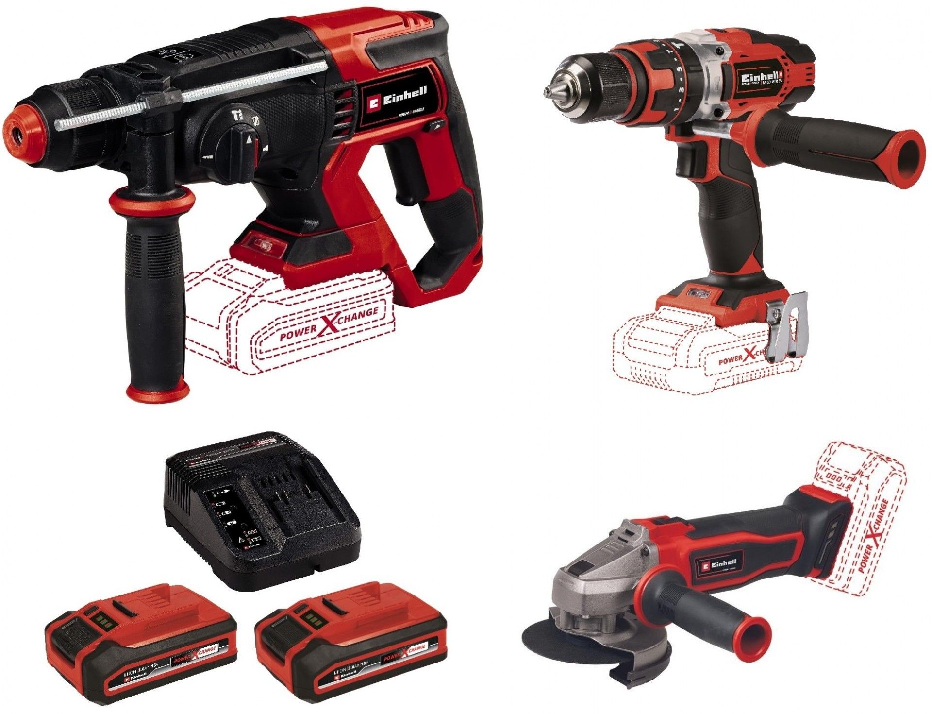 Kit TE-TK 18/3 LI +2 Aparafusadora + rebarbadora + Martelo ligeiro refª 4257242 EINHELL