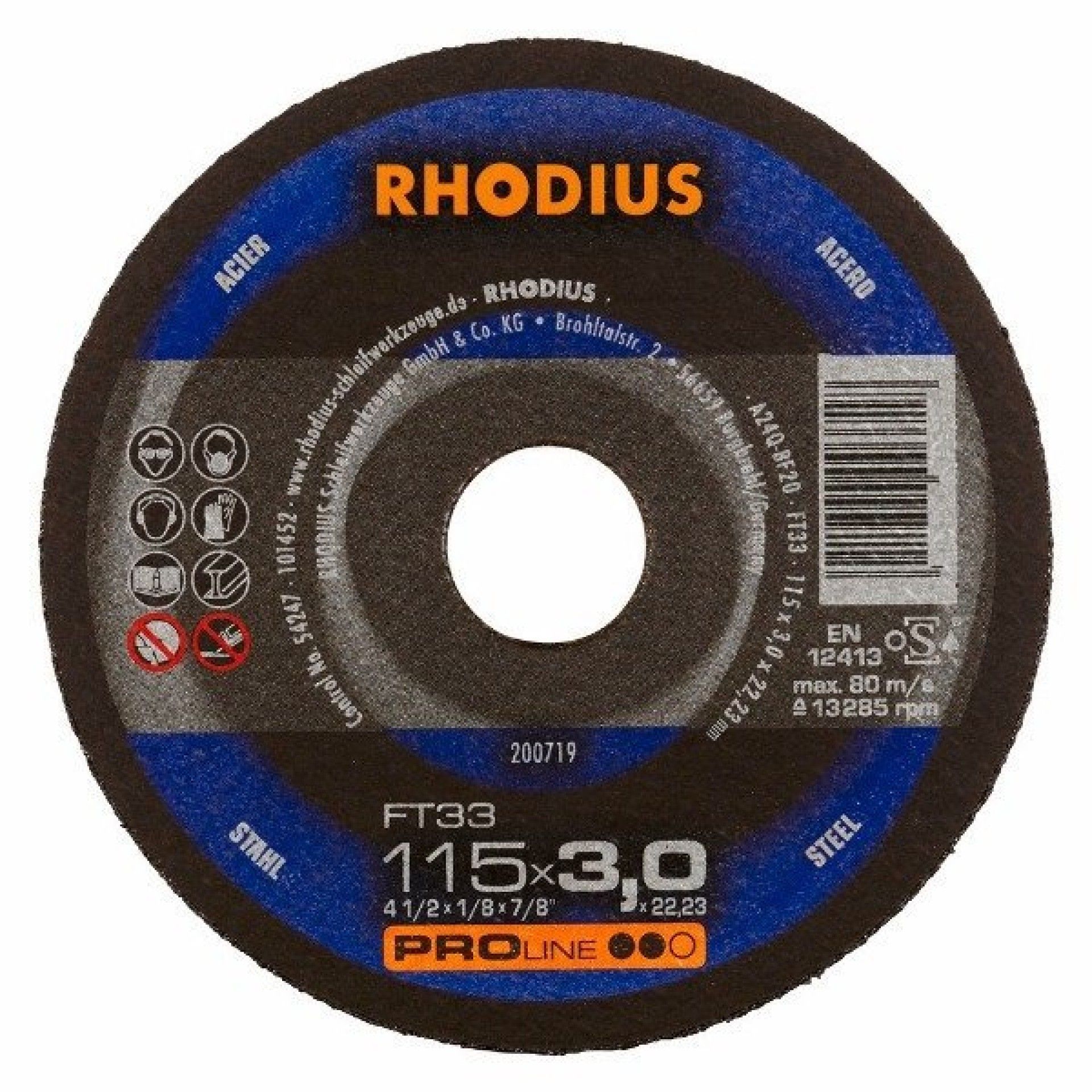 DISCO CORTE FERRO 115x3.0x22 FTK33 RHODIUS