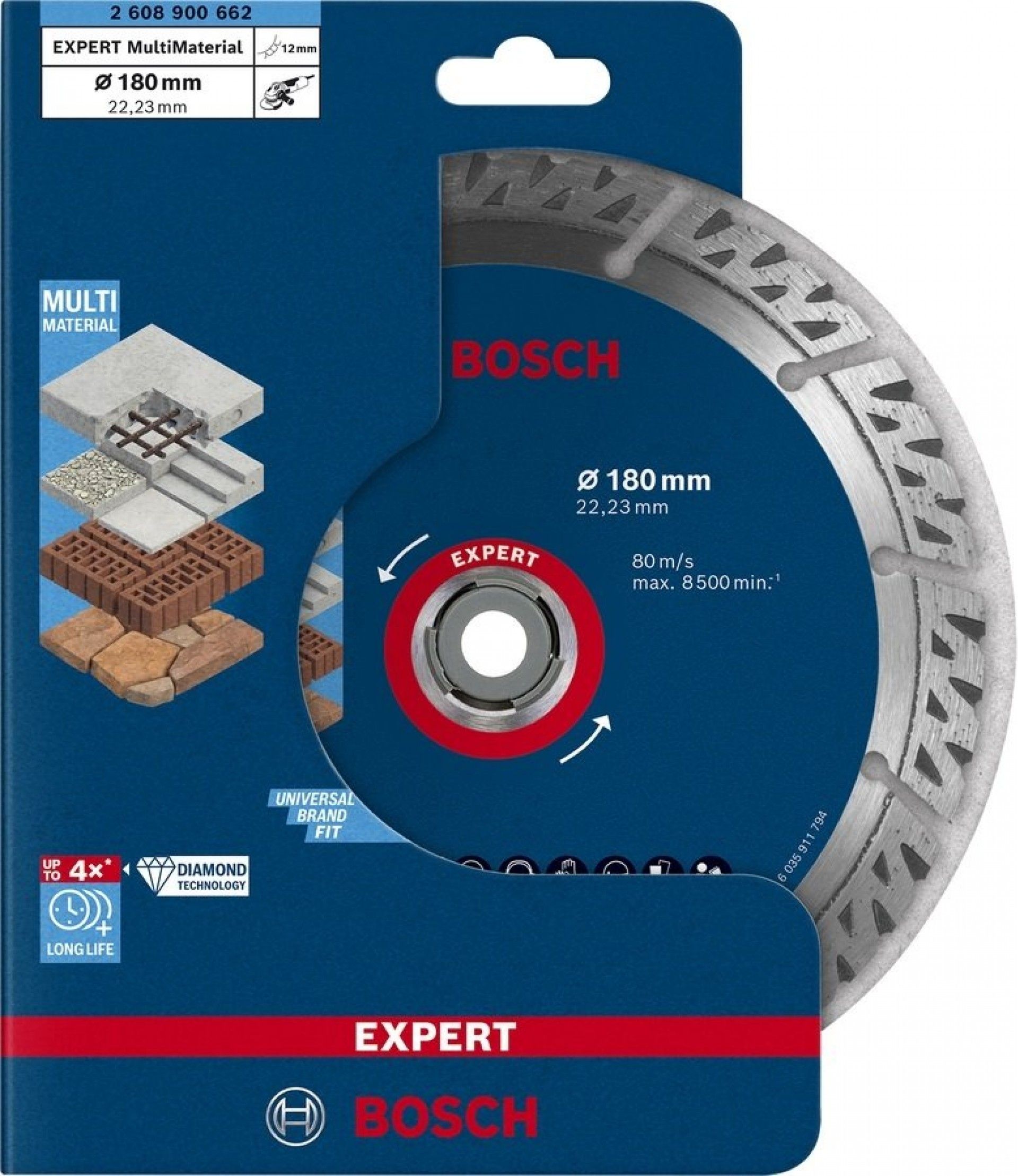 Disco diamante X-LOCK EXPERT MultiMaterial, 180x22,23x2,4mm REF 2.608.900.662 BOSCH