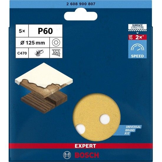 Lixas 125mm Gr60 Expert C470 8 furos (5p) ref 2608900804 BOSCH