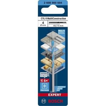 Broca EXPERT CYL-9 MultiConstruction 4 x40 x75 mm REF 2.608.900.604 BOSCH Broca EXPERT CYL-9 MultiConstruction 4 x40 x75 mm REF 2.608.900.604 BOSCH