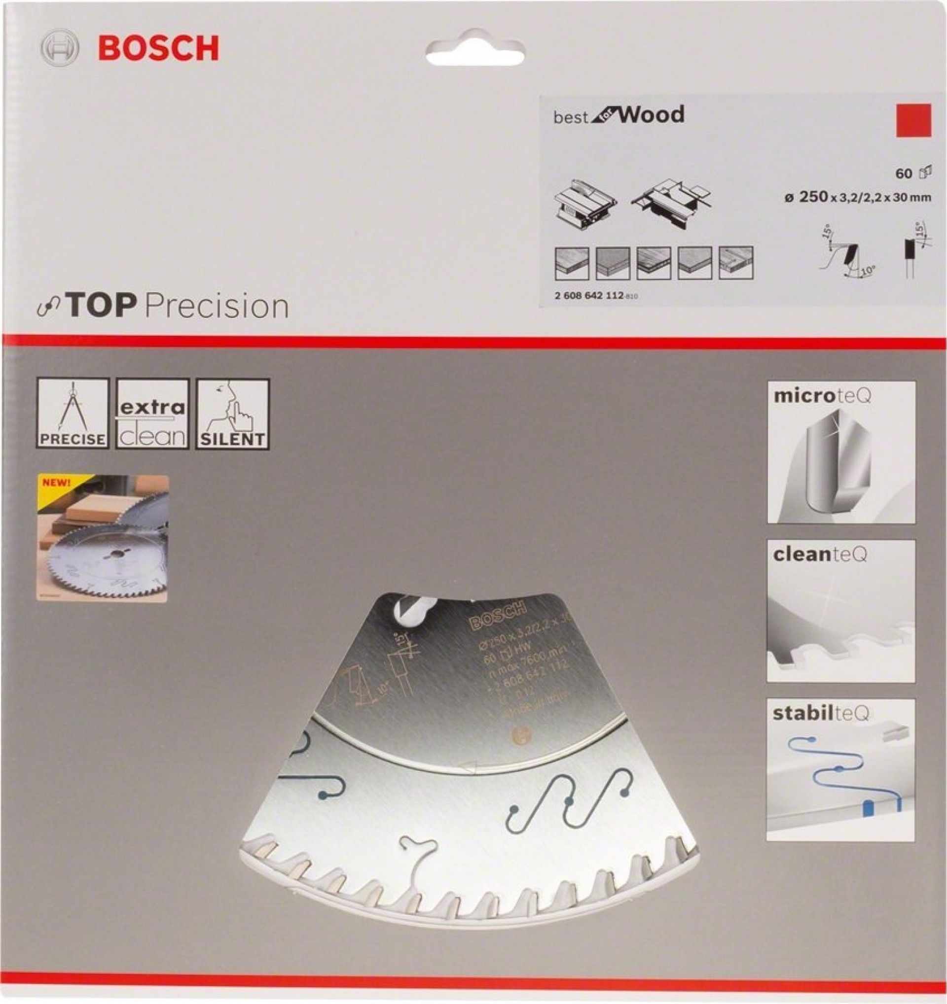 Disco Top precision 250x30x3.2mm 60 dentes refª 2.608.642.112 BOSCH