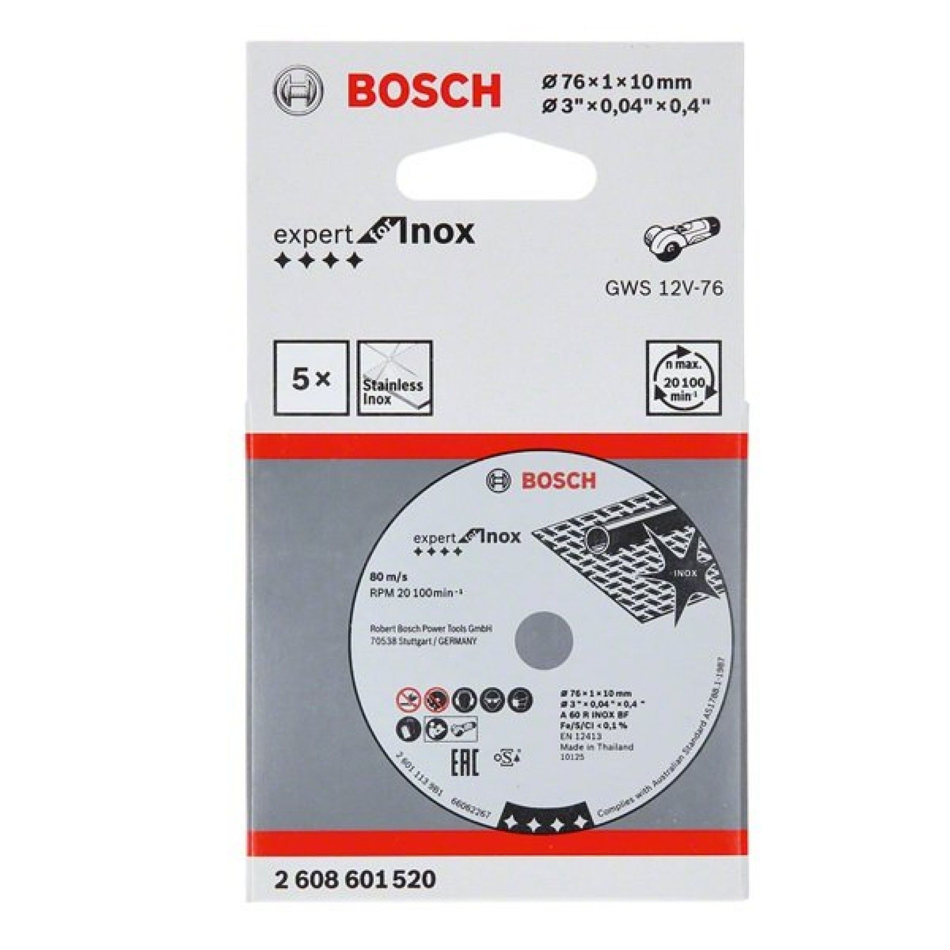 Disco corte Expert Inox 76x10x1mm 5pç refª 2608601520 Bosch