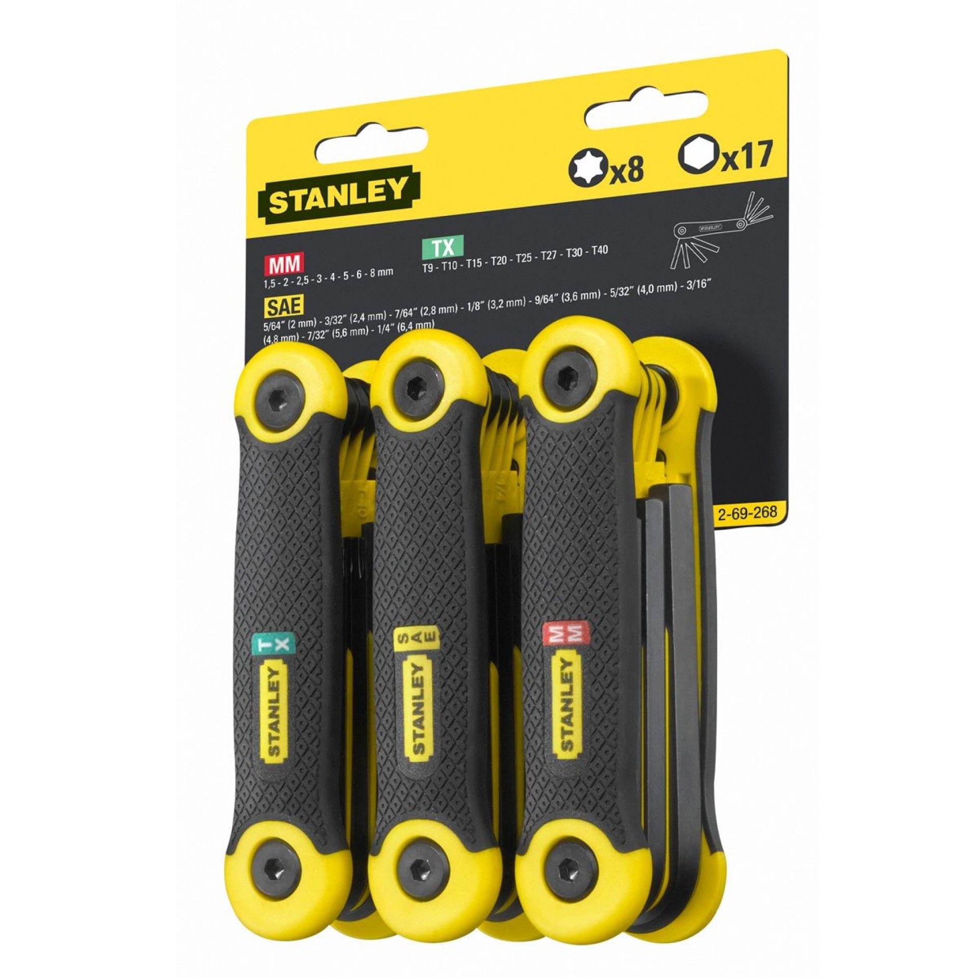 PACK 3 JOGOS CHAVES 2-69-268 HEGX+TORX+POLEG SANLEY