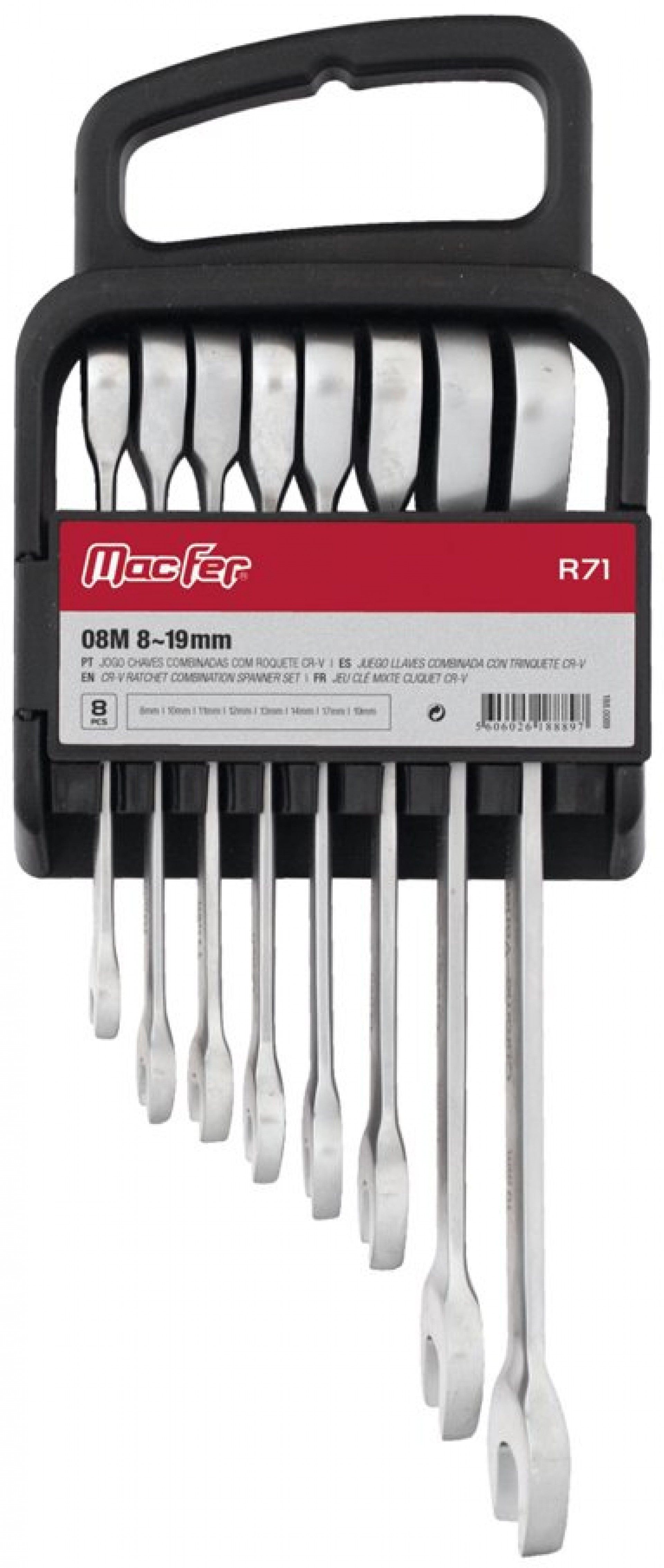 Jg. ch. combinada c/ roquete Cr-V R71-08M 8~19mm 8pçs refª 188.0089 MACFER