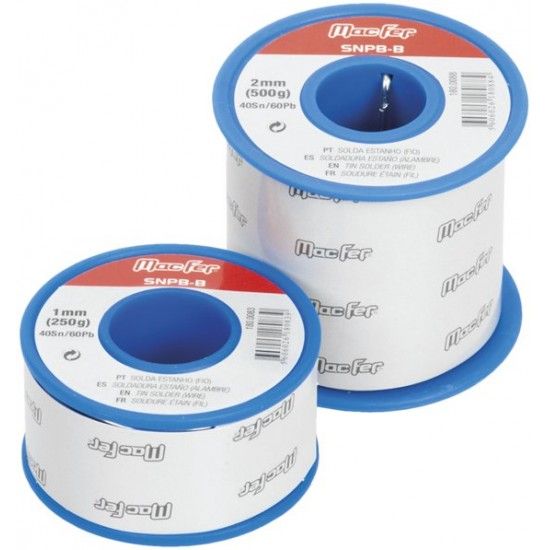 Solda estanho (fio) MacFer SNPB-B 40Sn/60Pb 1mm (100g) refª 180.0082 MACFER Solda estanho (fio) MacFer SNPB-B 40Sn/60Pb 1mm (100g) refª 180.0082 MACFER