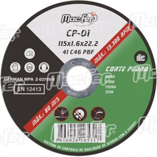 Disco abrasivo corte pedra MacFer CP 115x1,6x22,23mm refª 165.0031 MACFER Disco abrasivo corte pedra MacFer CP 115x1,6x22,23mm refª 165.0031 MACFER