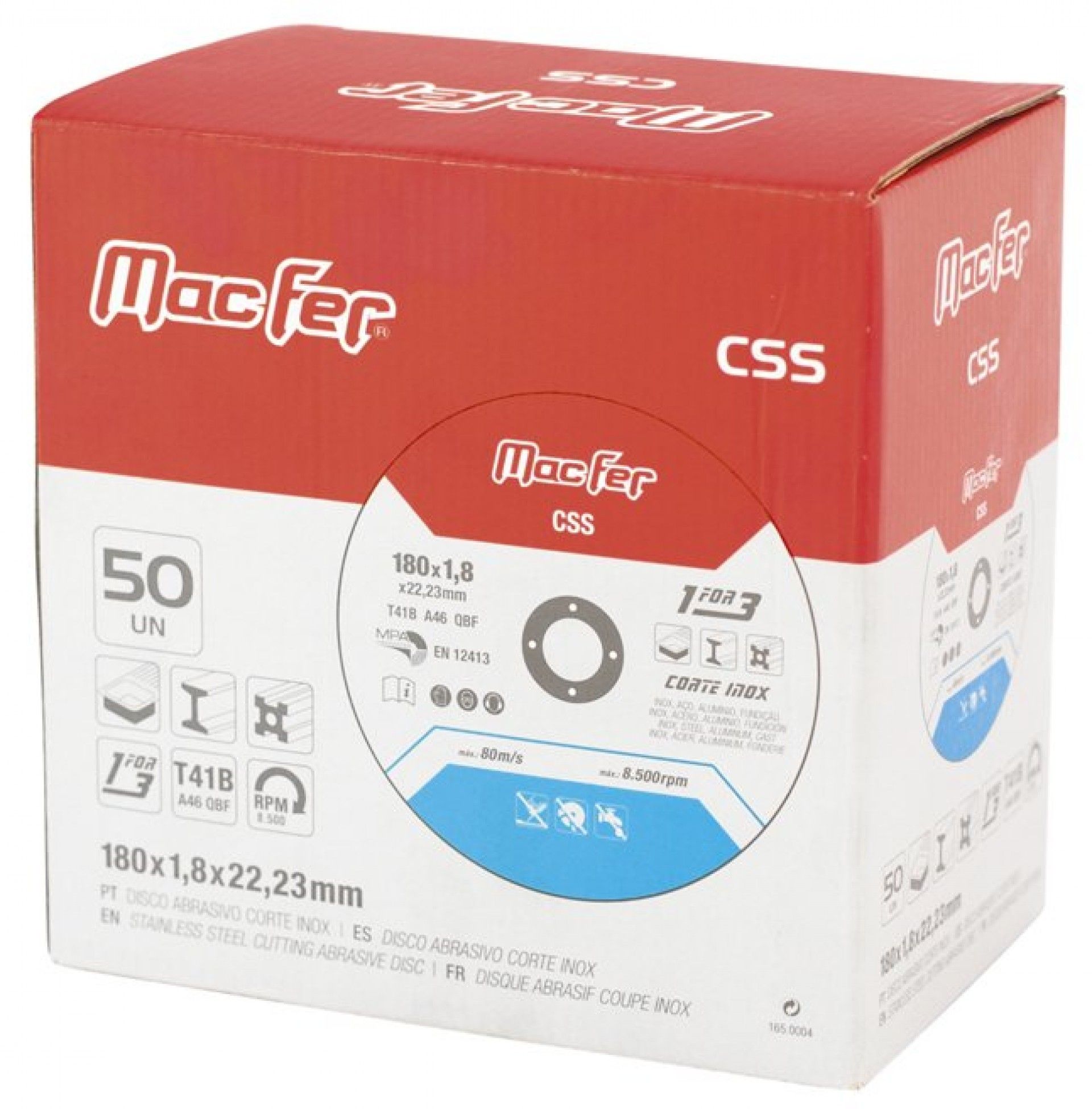 Disco abrasivo corte inox MacFer CSS 230x2,0x22,23mm refª 165.0005 MACFER