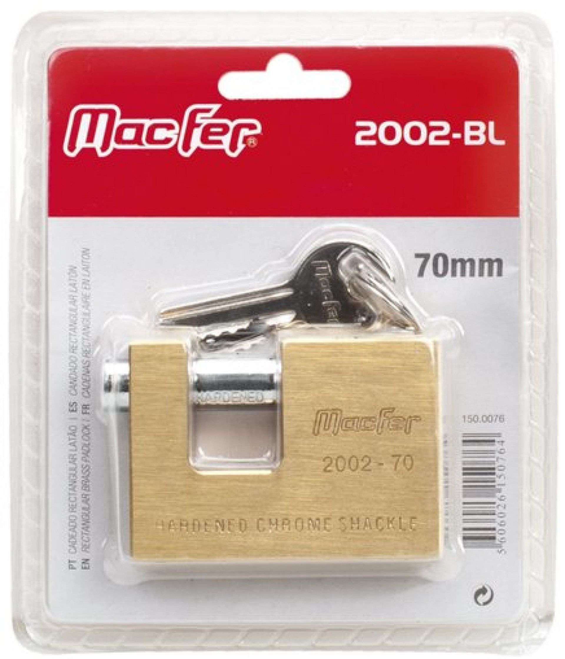 Cadeado rectangular latão 2002-90-KA1-BL 90mm refª 150.0081 MACFER