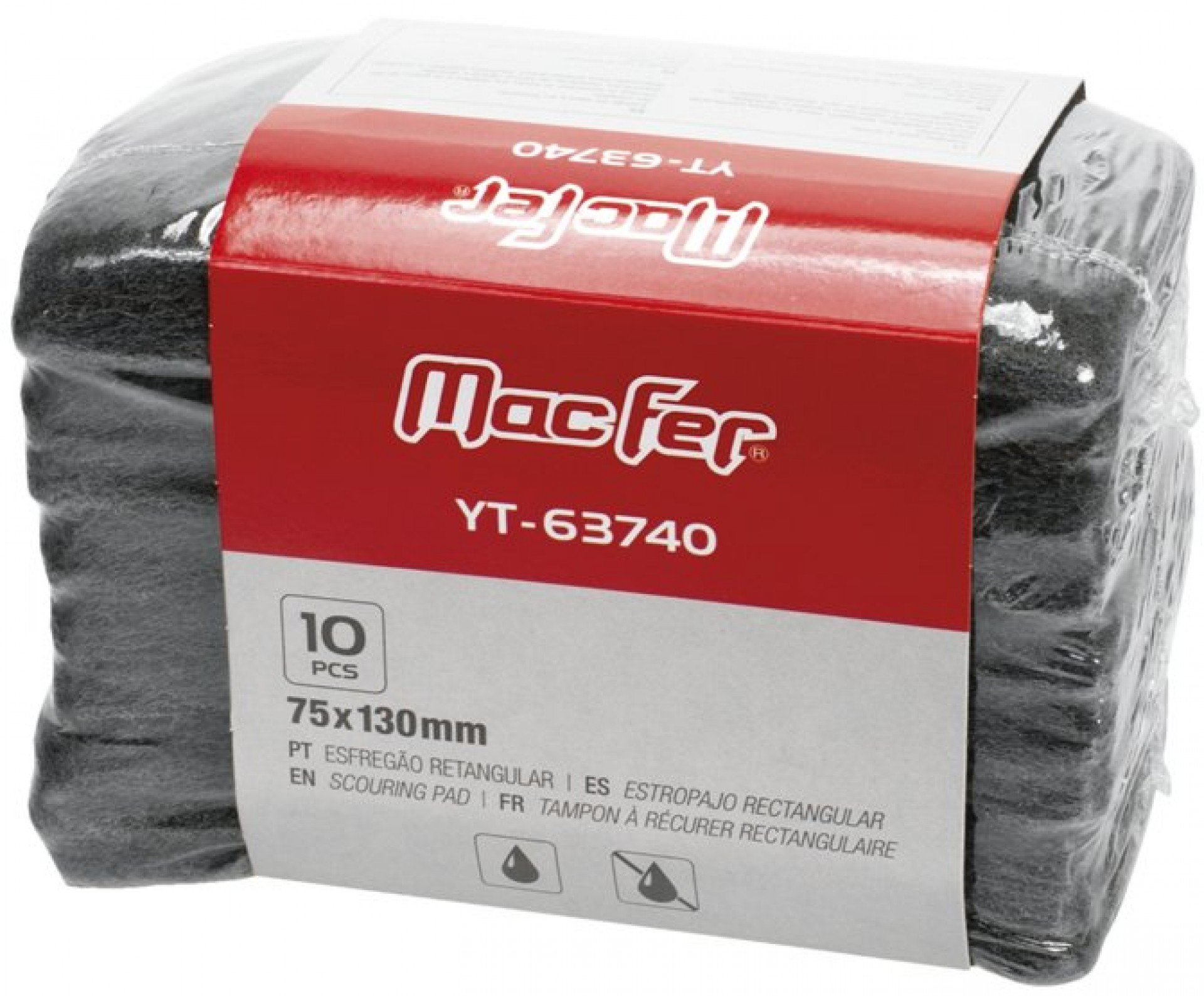 Esfregão retangular YT-63740 75x130mm (10pçs) refª 145.0090 MACFER