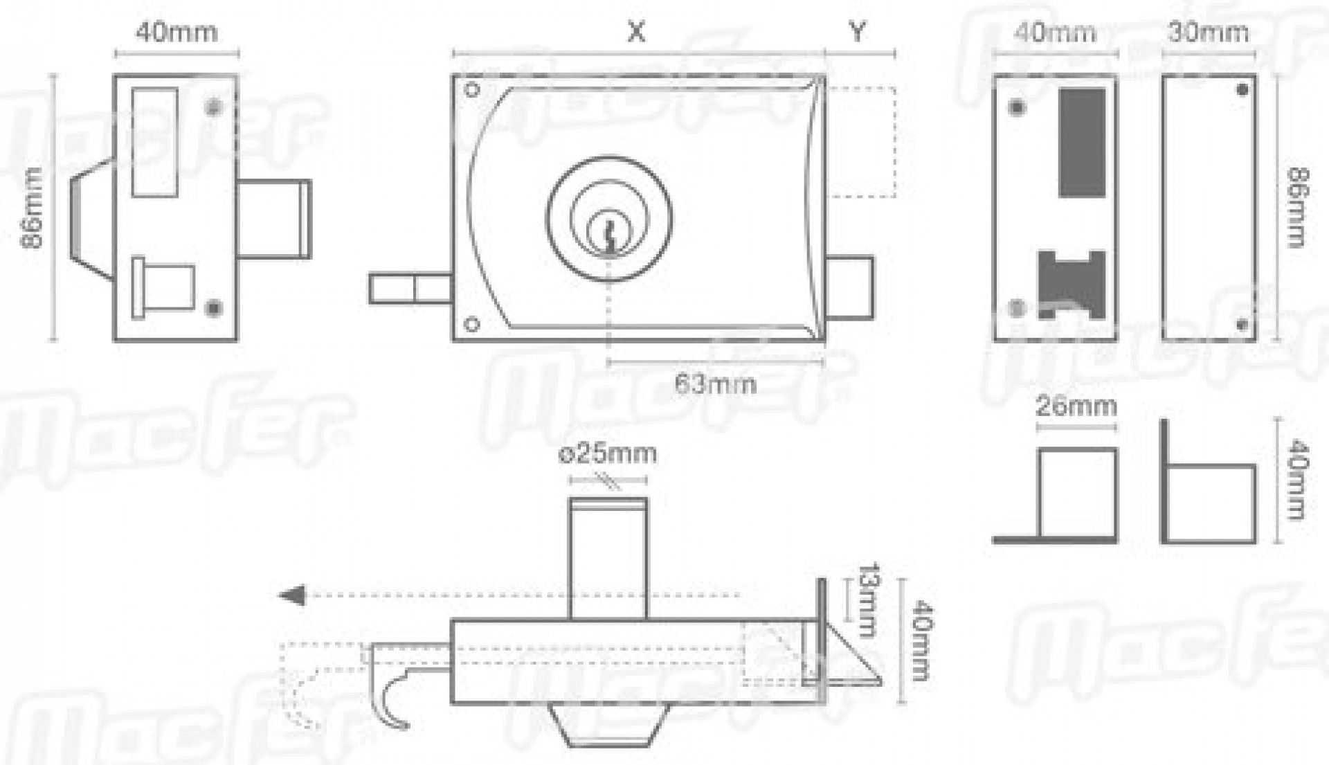 Fechadura pregar á face ch. normal MacFer DR720 120mm Esq refª 140.0063 MACFER