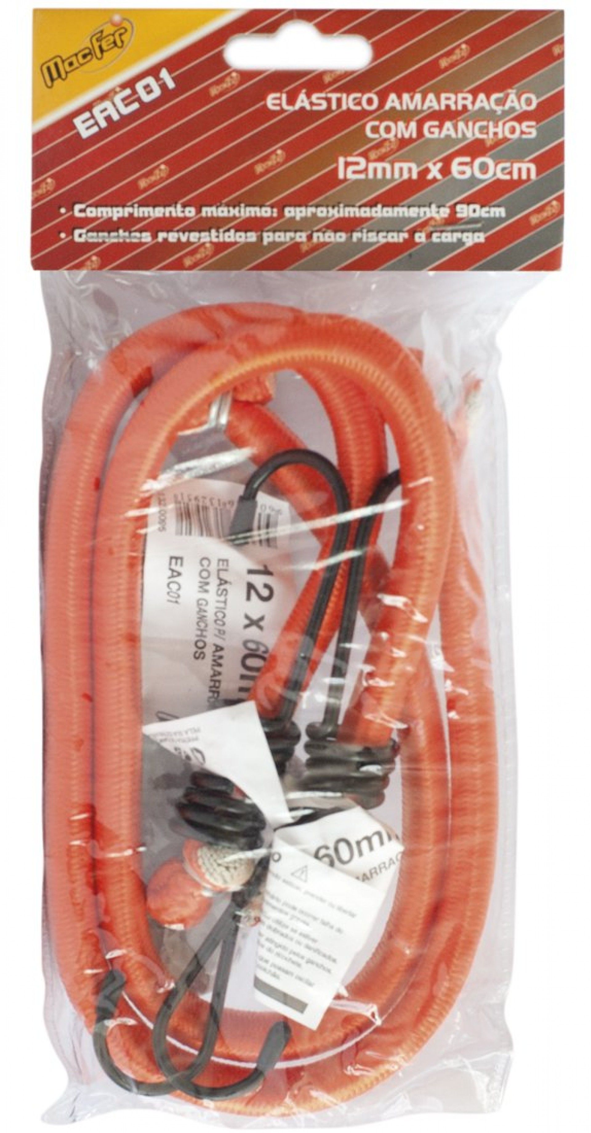 Elástico p/ amar. c/ ganchos MacFer EAC01 12x600mm laranja refª 132.0095 MACFER