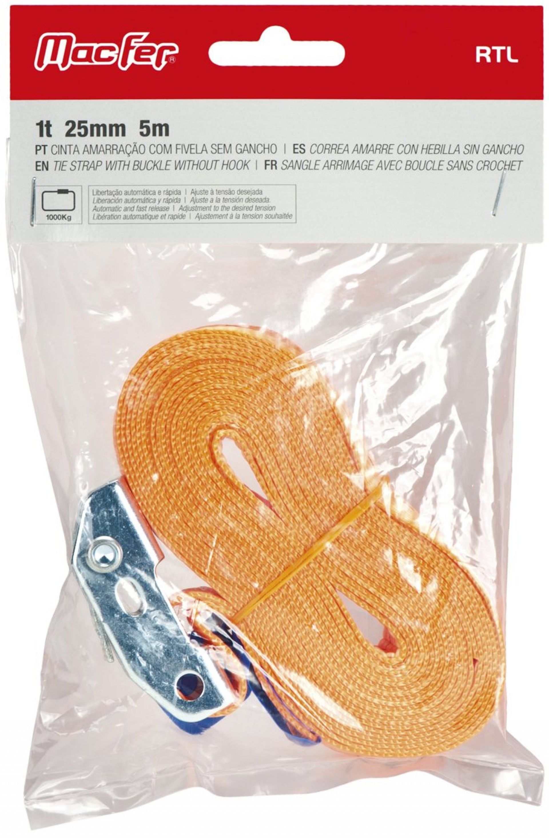 Cinta amar. c/ fivela s/ gancho MacFer RTL 1t 25mm 5m refª 132.0006 MACFER