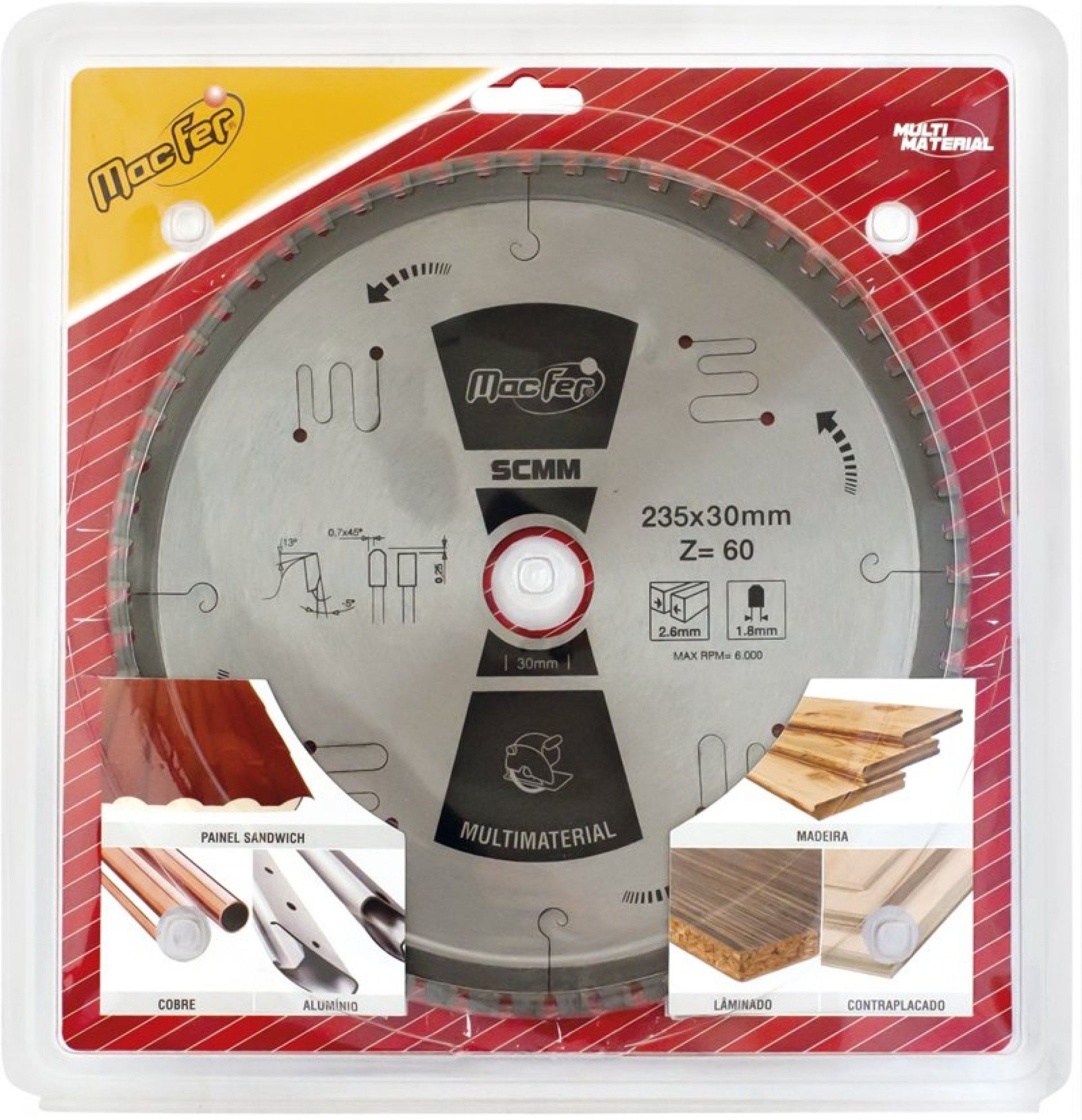 Disco serra circular multimaterial MacFer SCMM 216x30mm Z60 refª 125.0069 MACFER