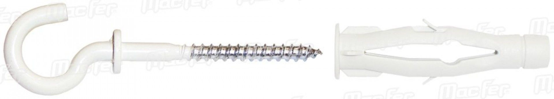 Bucha nylon uni. c/ gancho mf 85A-G 6x35mm branco refª 121.0082 MACFER