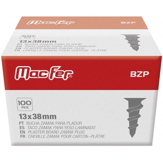 Bucha zamak p/ pladur mf BZP 38mm refª 121.0058 MACFER Bucha zamak p/ pladur mf BZP 38mm refª 121.0058 MACFER
